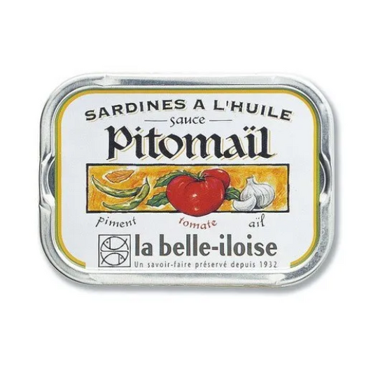 La Belle Iloise – Sardines à l’huile Sauce Pitomaïl/ Sardines Pitomaïl with Chilli Pepper, tomato and garlic – 115gr